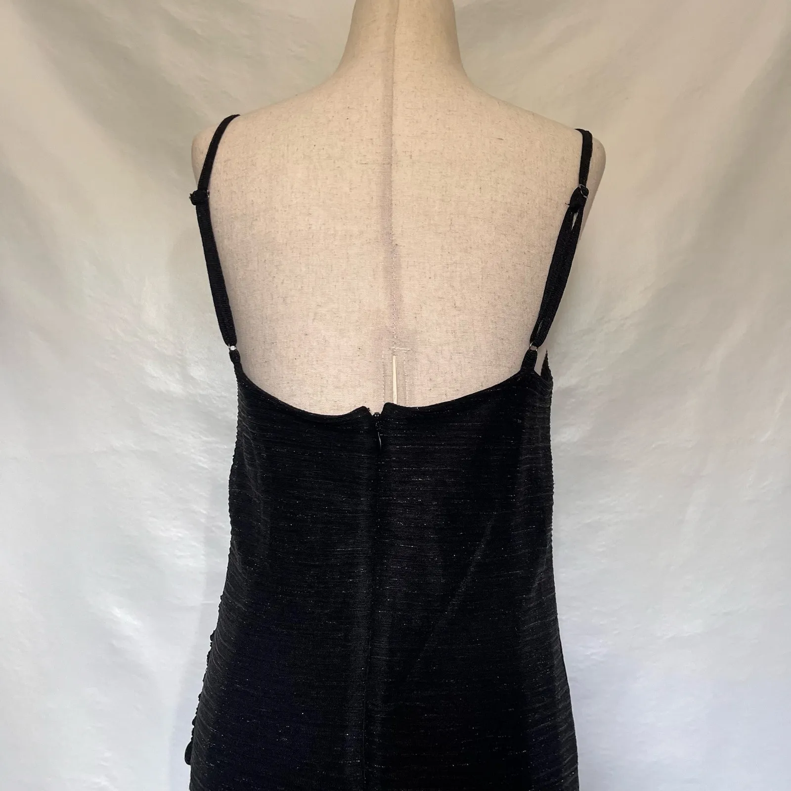 Vintage Y2K Onyx Nite Slip Dress Sz 10 Whimsigoth Vampy Shimmer Sheer Mob Wife Black - Image 5