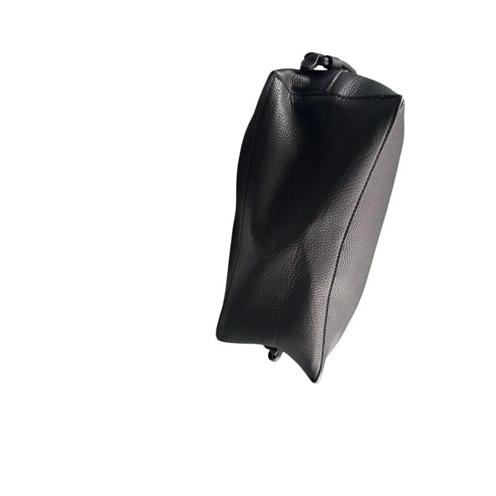 Pebbled Vegan Leather Drawstring‎ Detachable Strap Bucket Bag Black - Image 2