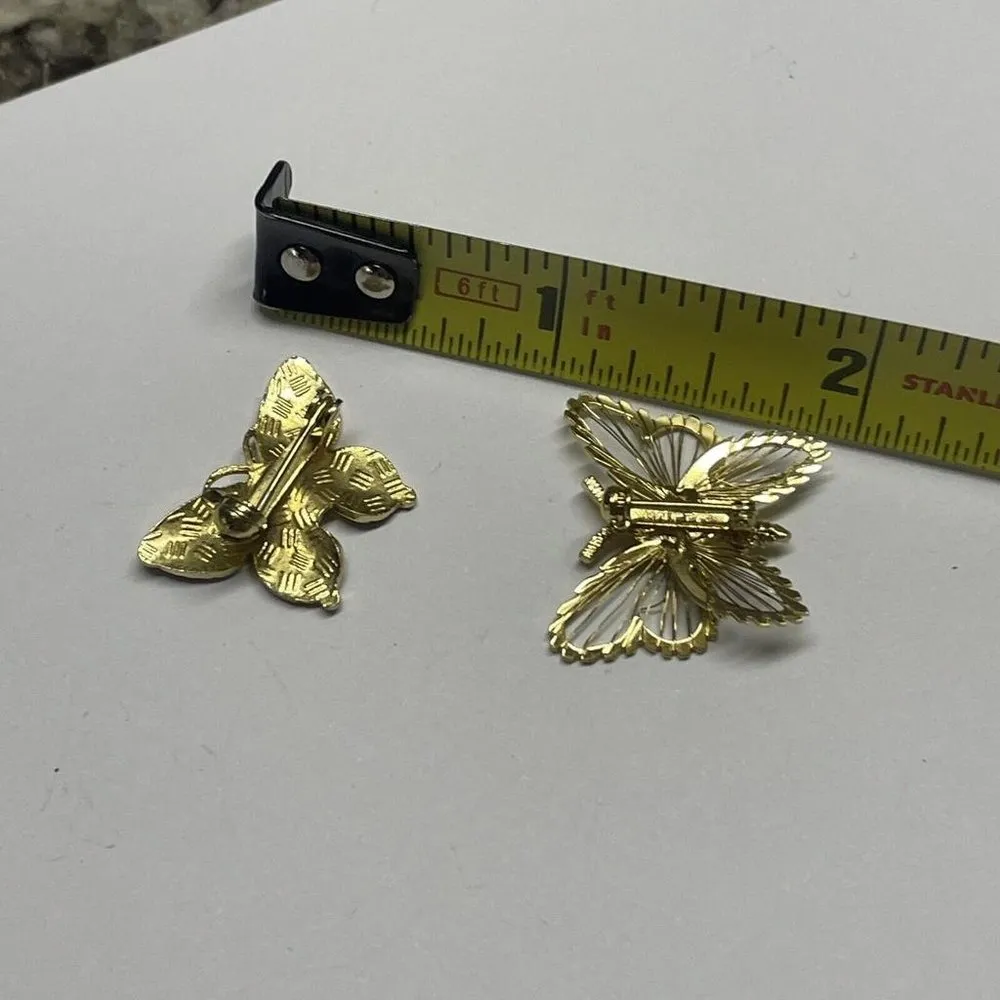 Lot Of 2 Small Costume Brooch Pins Gold Tone Butterflies Insects 1 Signed Monet - Image 8