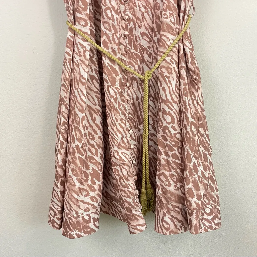 BEULAH Style Leopard Print Flutter‎ Sleeves Belted Mini Dress Size Medium - Image 6