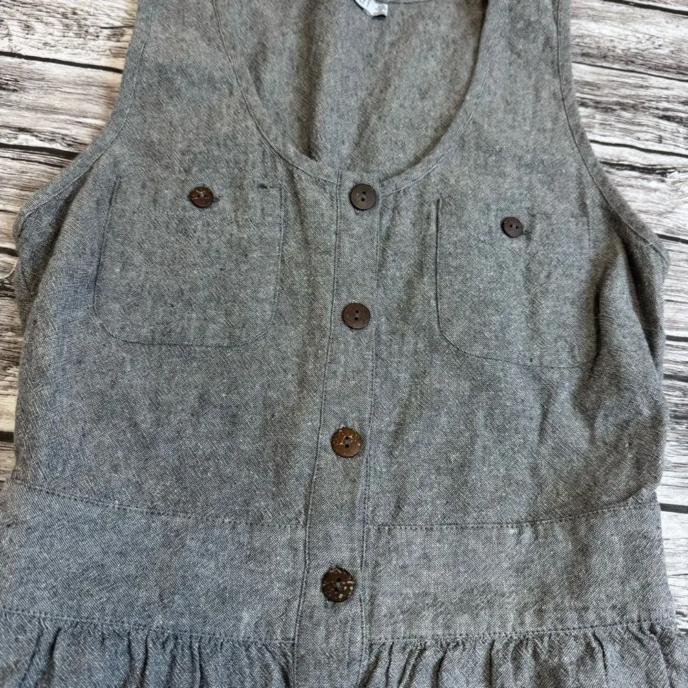 Lark & Wolff Women's Full Button Front Dress Grey Gray XS Extra Small Linen Mini Brown - Image 5