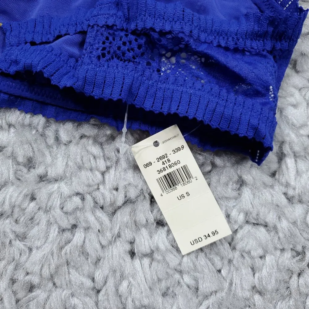 Aerie Coral Lace Bandeau Bralette Blue Size Small Unlined Stretch Mesh - Image 3