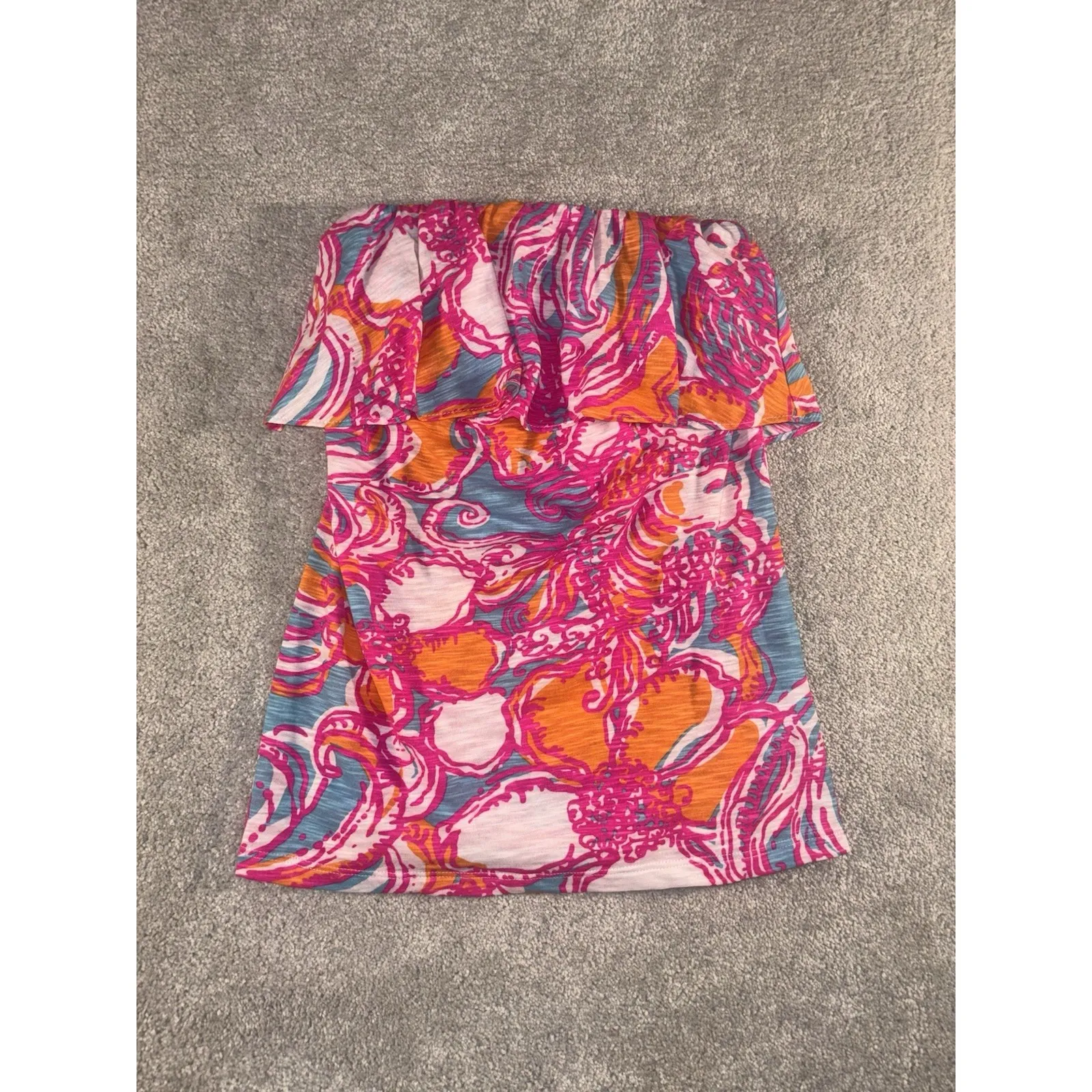 Lilly Pulitzer Tube Top Wiley Ruffle Shorley Blue Feeling Tanked Xs Resort Beach - Image 4