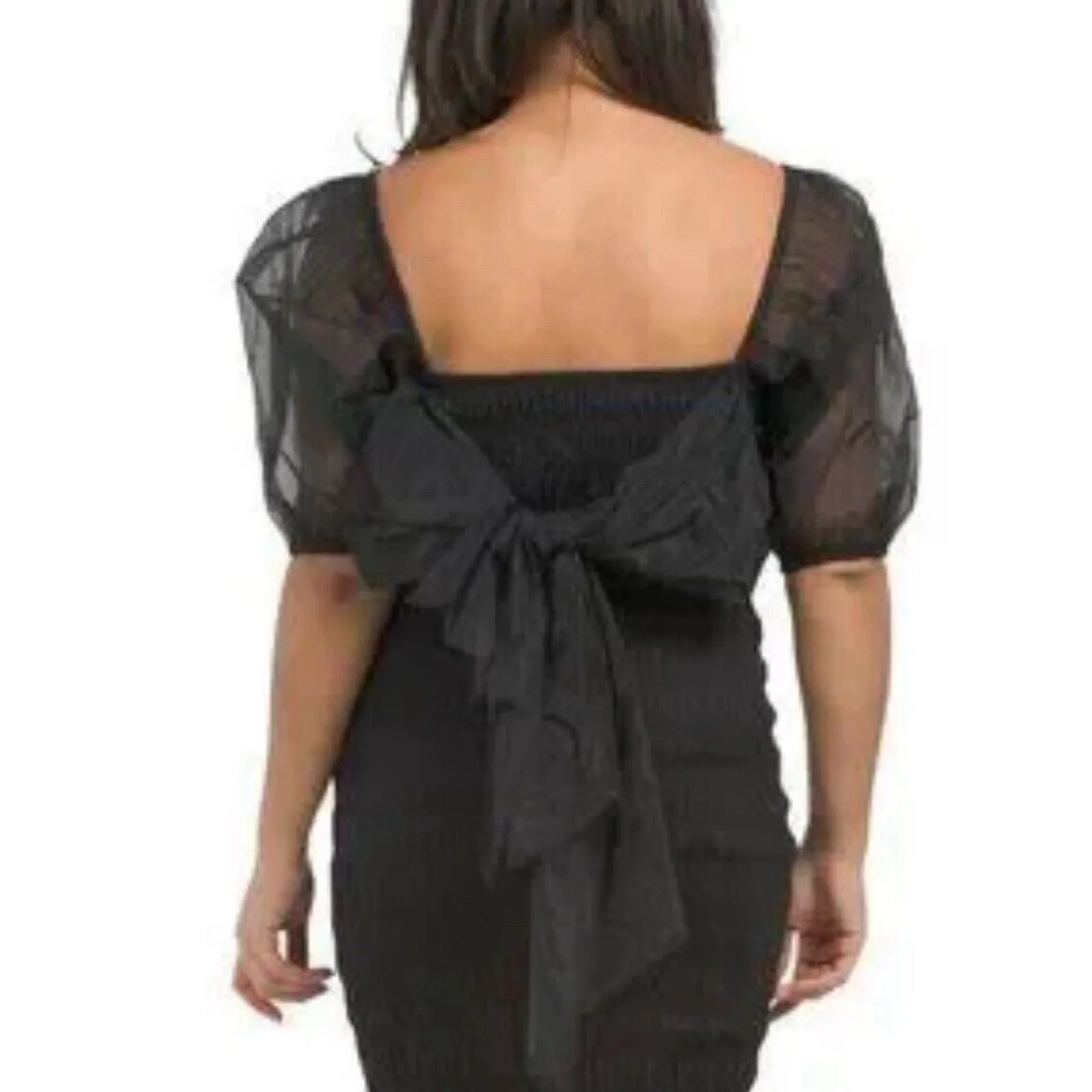 Cleobella Josie Crop Puff‎ Sleeve Blouse Women Size Small Black Bow Smocked NEW - Image 6