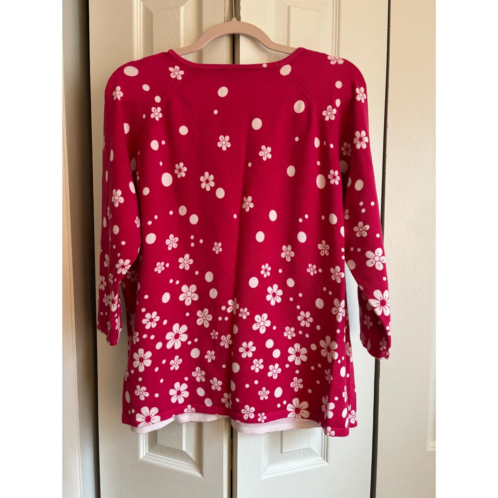 Talbots Pink & White Floral Cardigan – Size 1X – 3/4 Sleeves Floral Buttons - Image 6