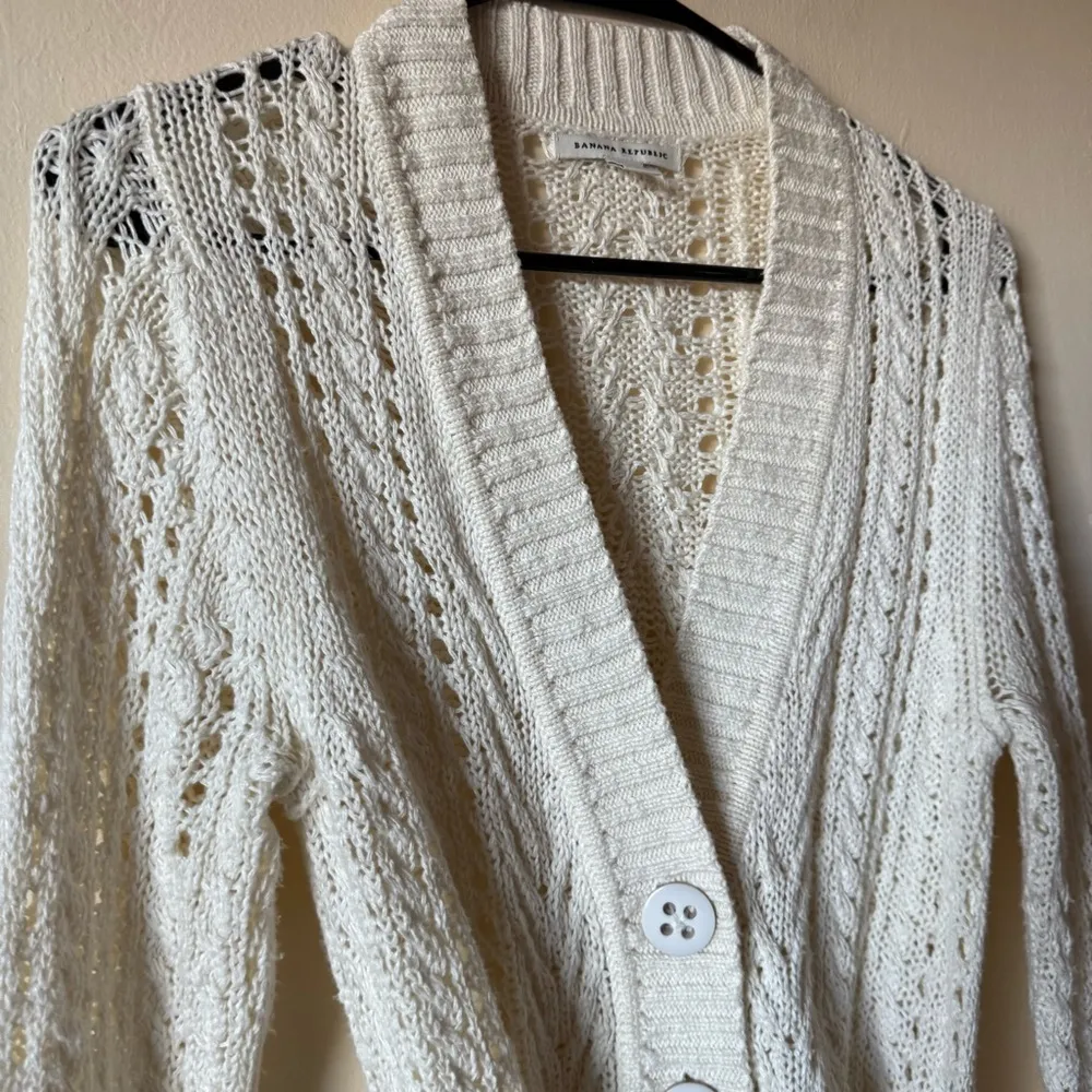 Banana Republic Cardigan Sweater Linen Blend Button Up Belted Knit Chunky SZ S - Image 3