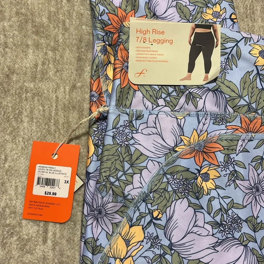 NWT 3X Leggings 7/8 High Rise Freely lavender floral pockets Purple - Image 5