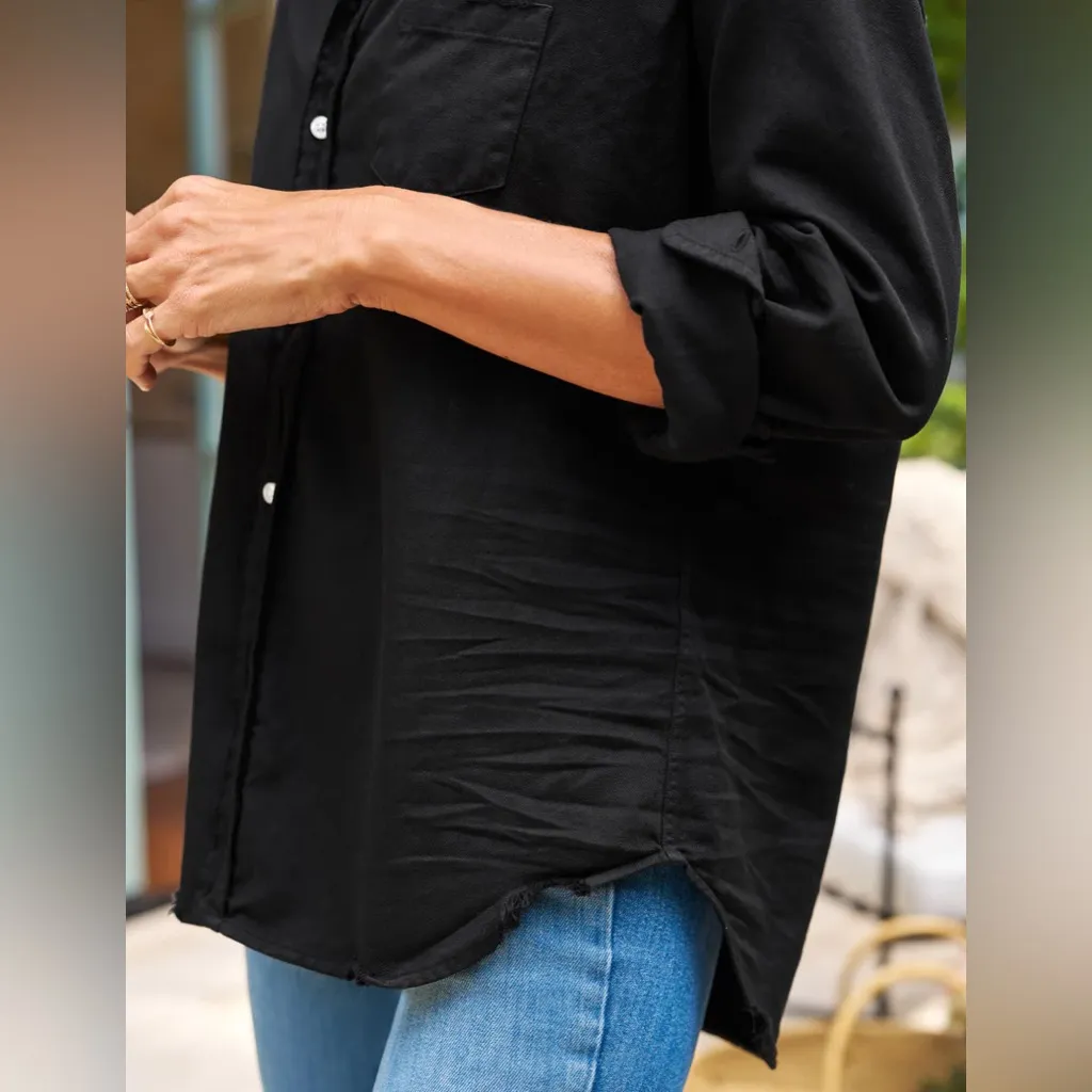 Frank & Eileen Eileen Relaxed Button Up Shirt Famous Denim in Black, Size Large - Image 3