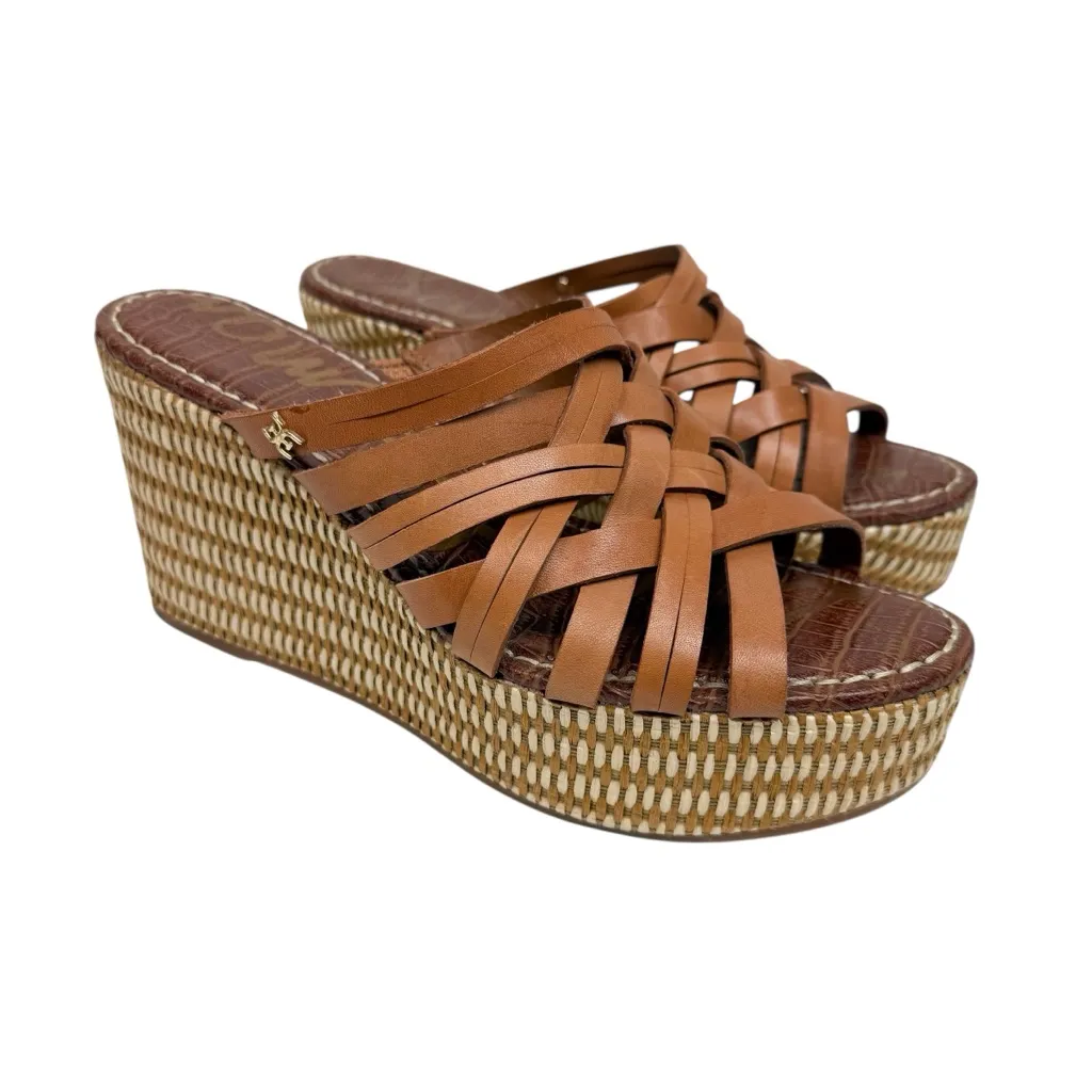 Sam Edelman Devon Strappy Wedge Sandal Saddle Leather Woven Espadrille Size 8.5 - Image 2