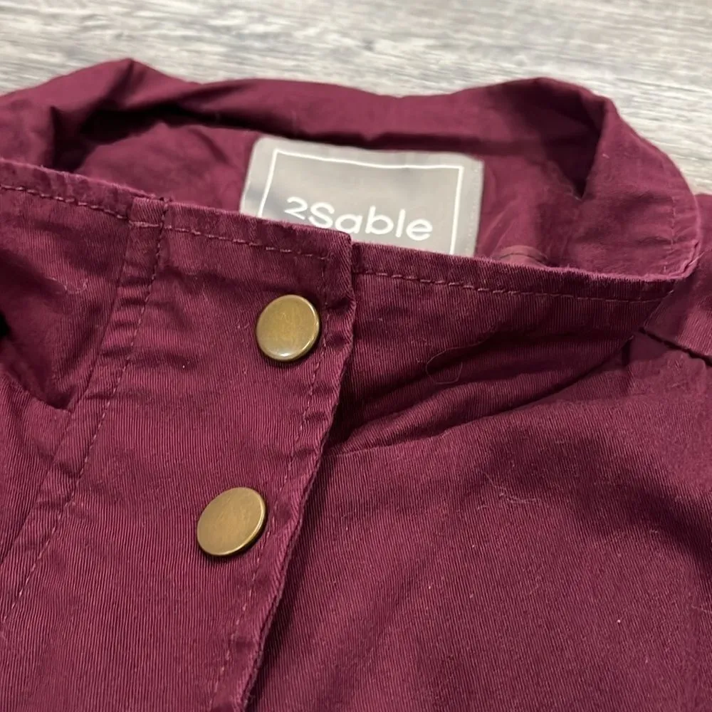 2Sable NWOT 100% cotton maroon burgundy utility vest snaps buttons zippers - Image 9