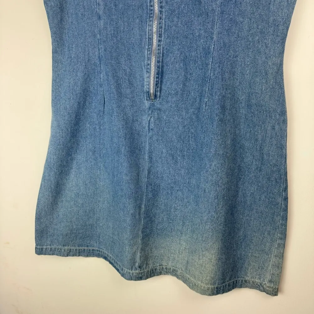 Vtg Y2K Womens Denim Dress Sz Medium Zip Front Western Chic - Image 9