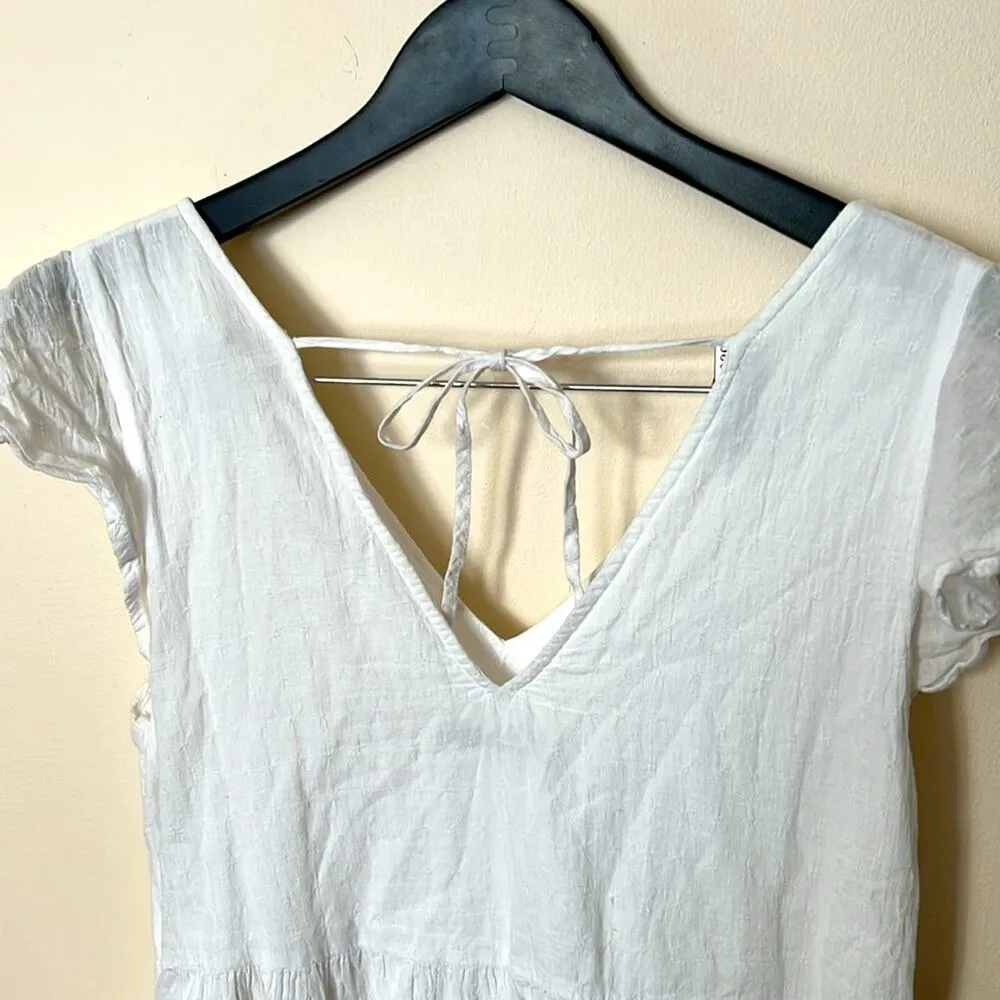 Abercrombie White Cotton Babydoll Mini Dress Tiered Ruffle Sleeves Summer Medium - Image 7