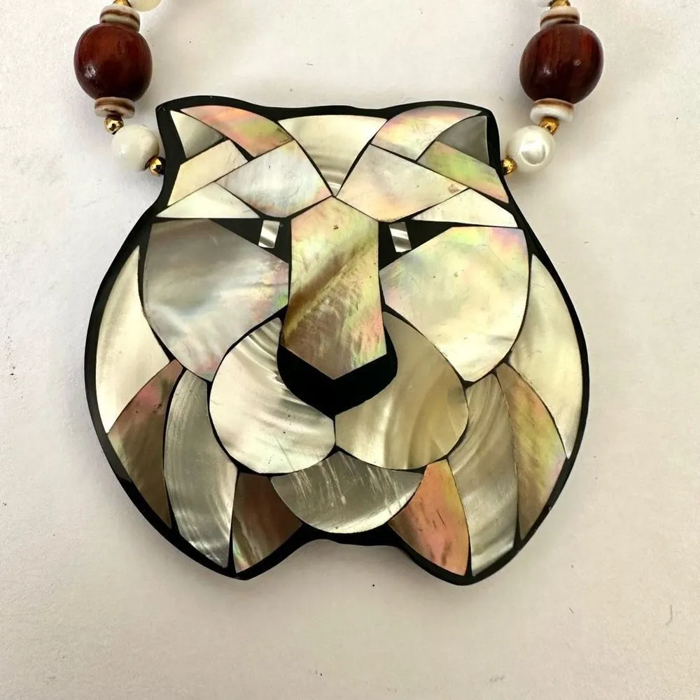 Lee Sands vintage mother of pearl lion pendant necklace Brown - Image 4