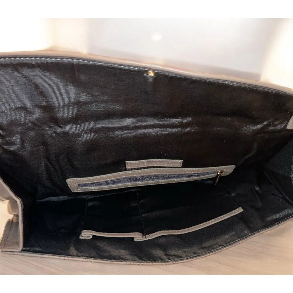 BCBG Maxazia Tooled Leather Clutch Shoulder Taupe Handbag With Chain - Image 4