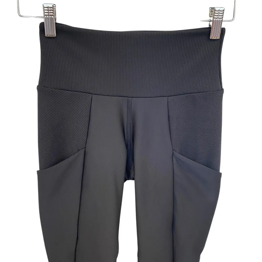 ALO Yoga Ribbed Airlift Enchanted Leggings High Waisted 7/8 Pockets Black - Image 5