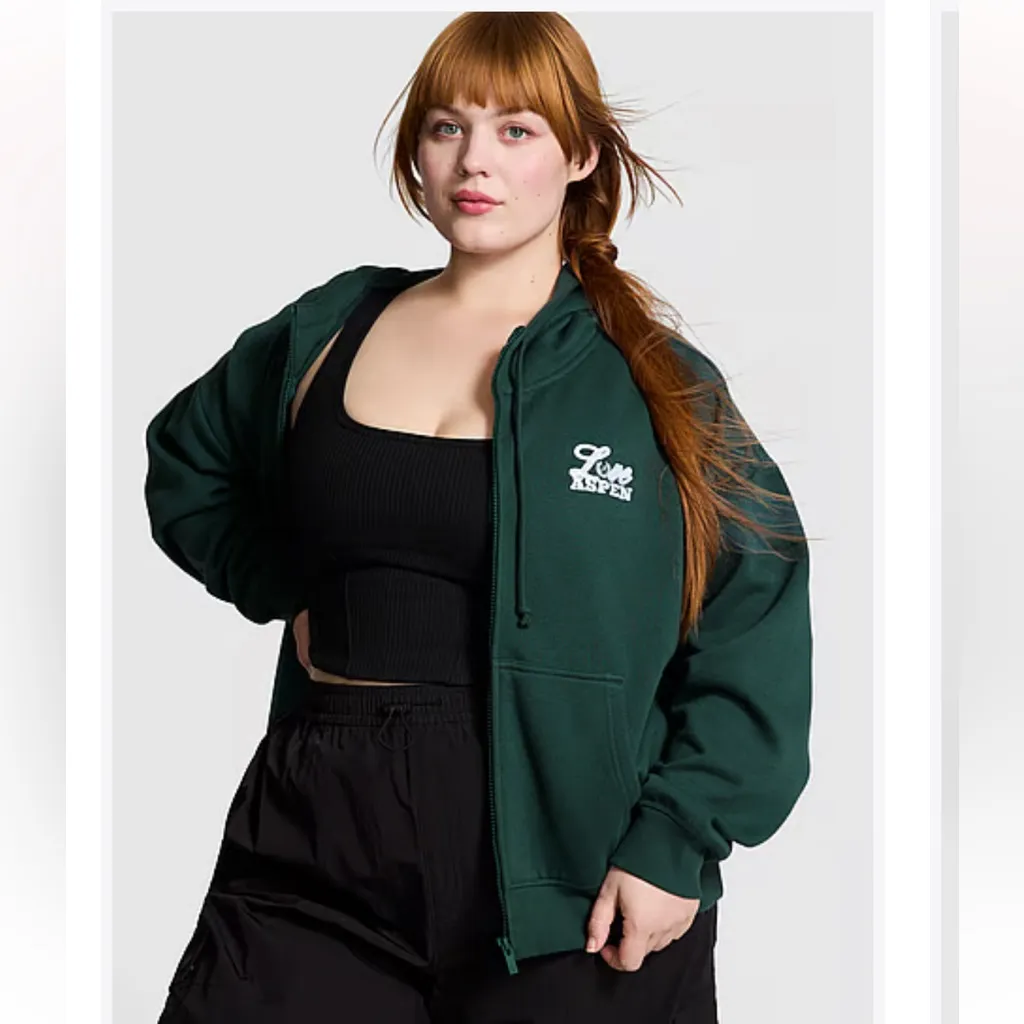Green Victorias Secret Sweats Sweatshirt & Sweatpants Zip up Hoodie Set ~ NWTS - Image 5