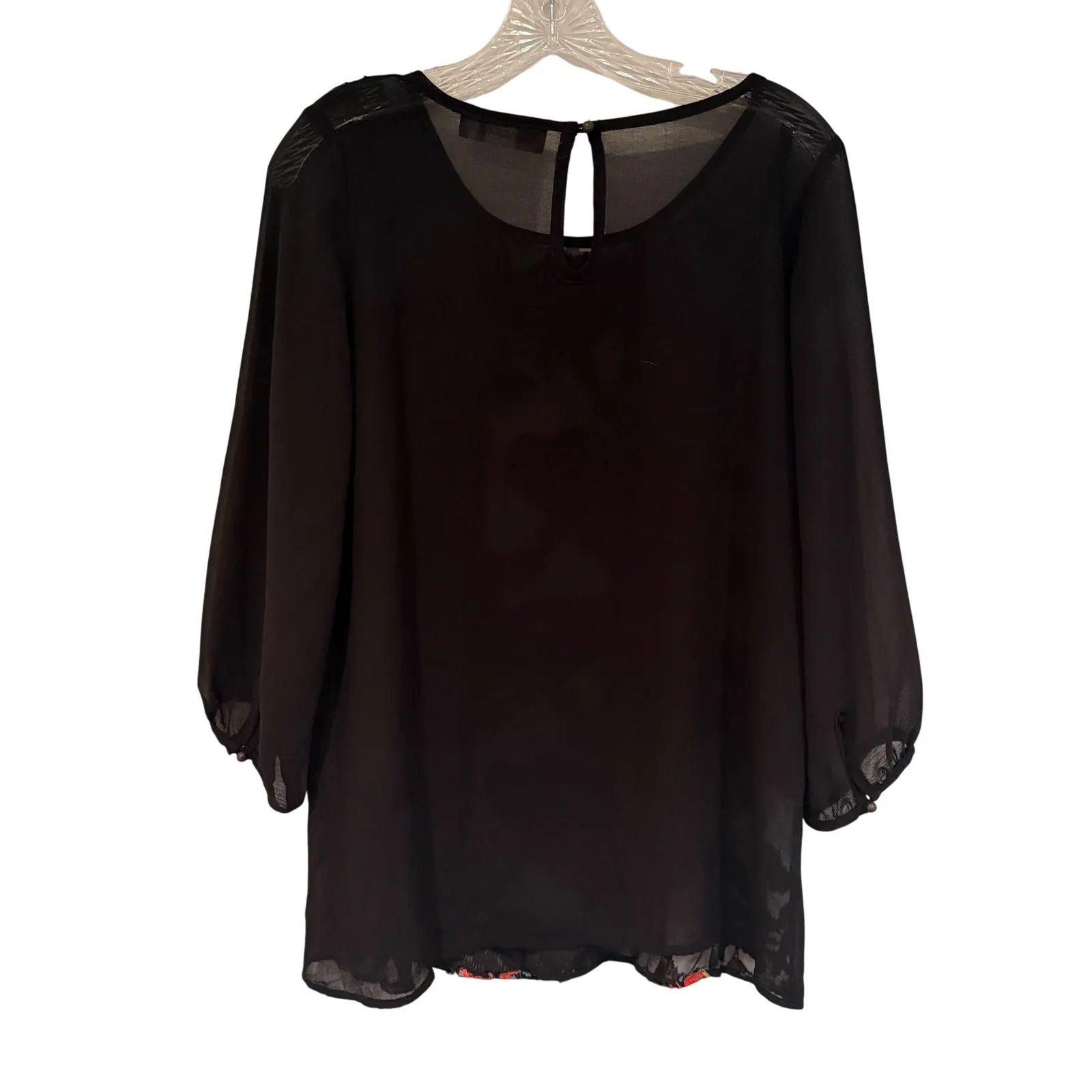 Addie Black Velvet Floral Burnout Sheer Boho Blouse Women's Large Black Dainty - Image 6