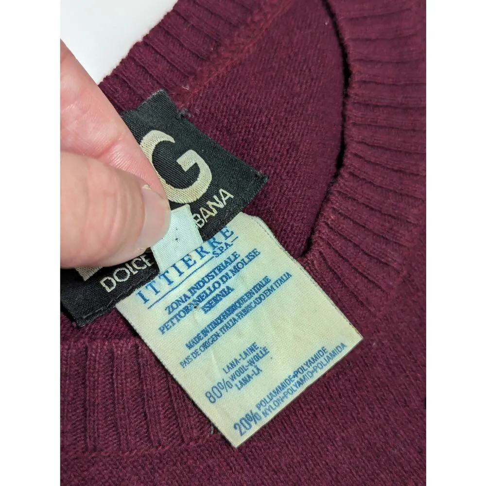 Vintage Dolce and Gabbana Pearl Wool Sweater Vest Maroon Crewneck Preppy Beaded - Image 3