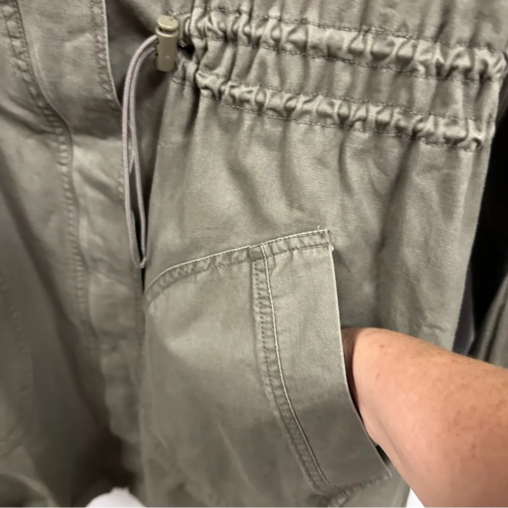 Sashimi Khaki Utility Cotton Button Up Cinch Waist Tench Coat Jacket Womens S Green - Image 6