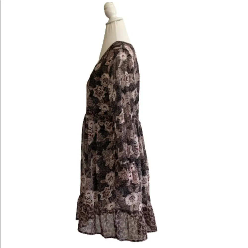 Knox Rose Dress Black Pink Floral Sheer Bell Sleeve Boho Dress Size XS - Image 4