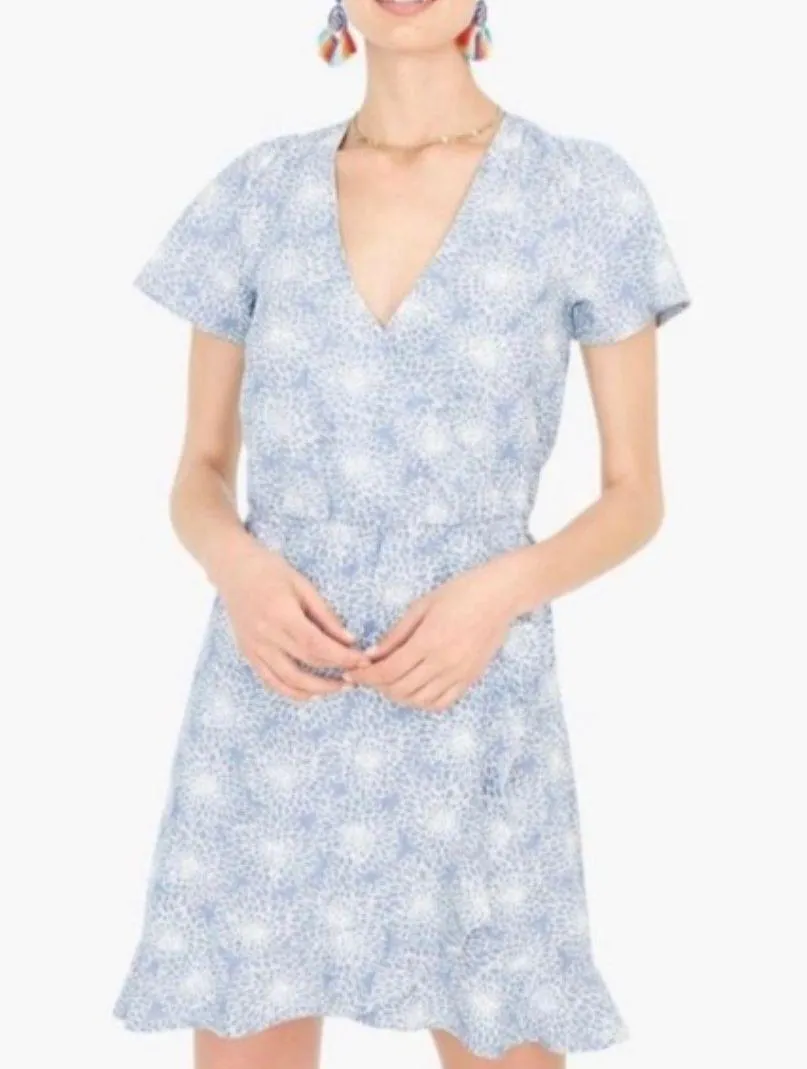 J. Crew Mercantile Blue & White Chambray Ruffle Faux Wrap Dress  - Image 2
