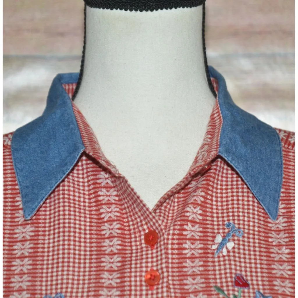 Vintage Citi Craze Women's Embroidered Floral Button Front Shirt 18W Granny Core Red - Image 3