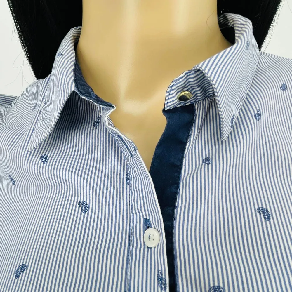 Zara Basic "Roller Up" Striped Paisley Pullover Style Shirt Top - Size M - GUC - Image 7