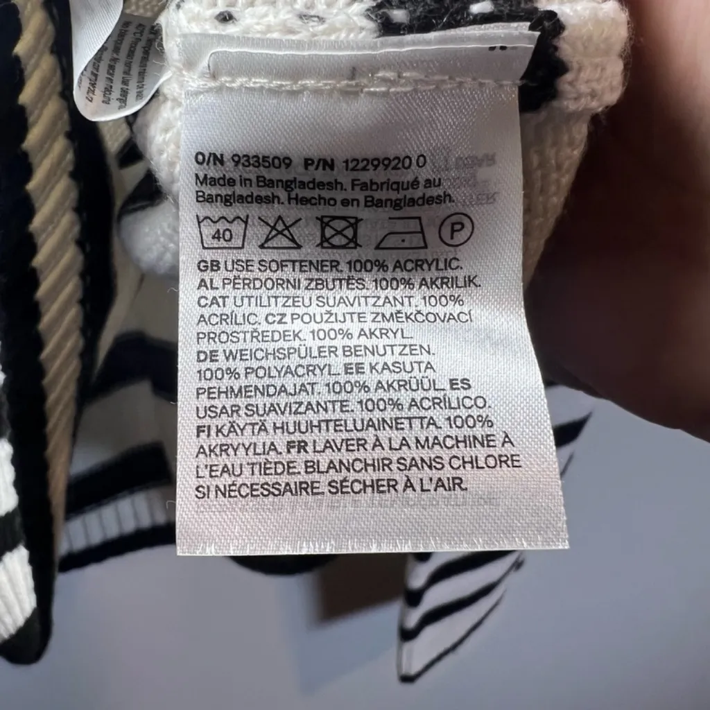 H&M Divided Cropped Polo Sweater Striped Ivory Black Stretch Preppy Women Medium - Image 11