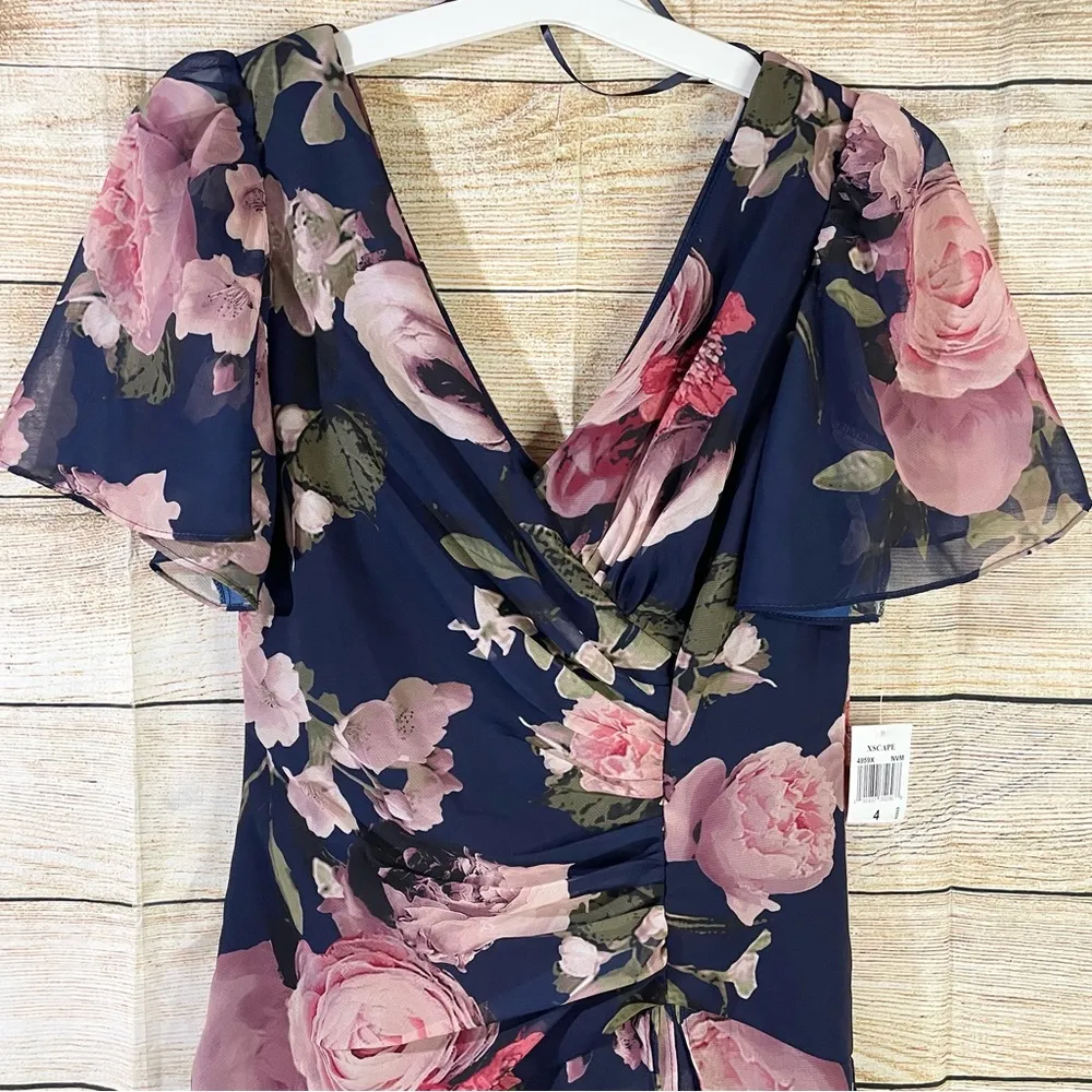 floral tiered chiffon lined gown women size 4 - Image 5