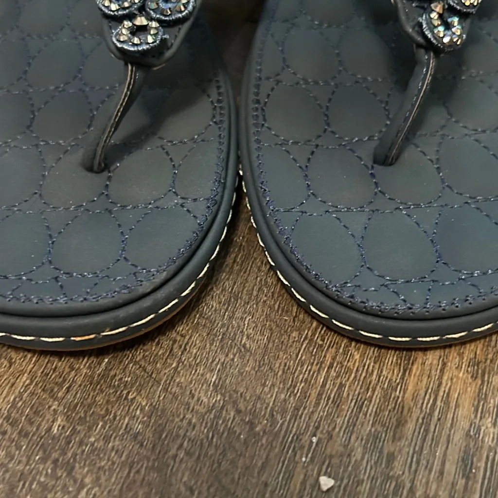 Ulogu Navy Blue thong flat sandals with rhinestone beaded embellishments Size 40 - Image 6