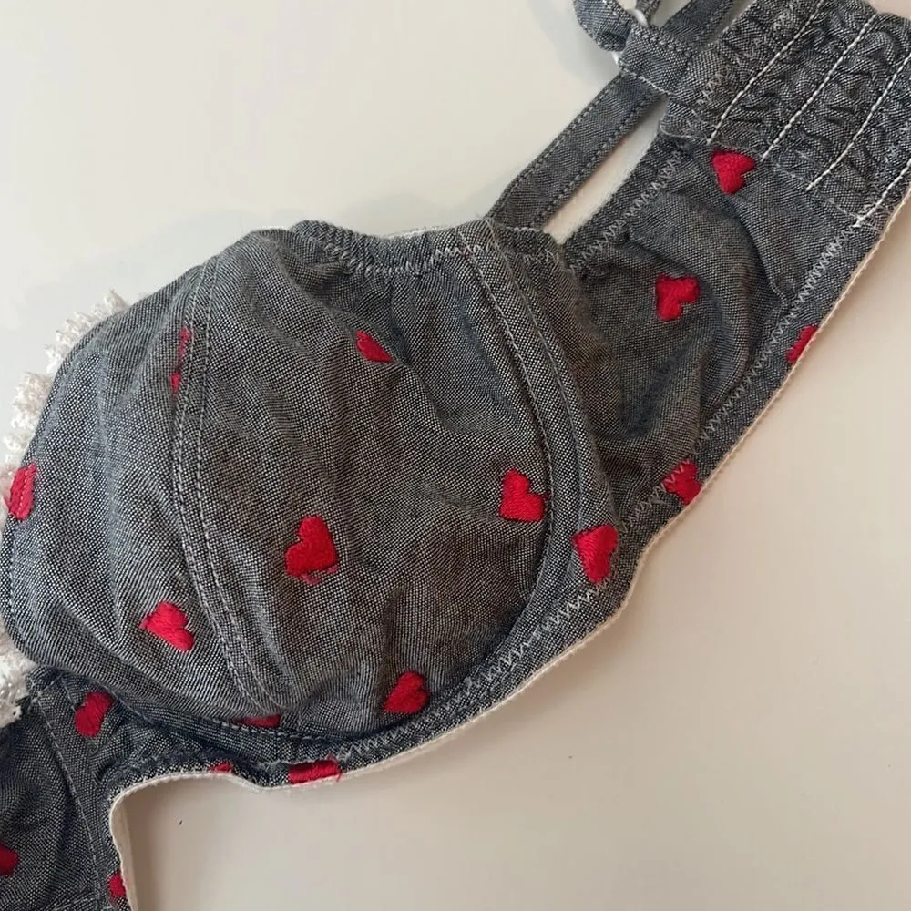 Eileen West embellished hearts underwire bra. Size 34C. Like New. Gray - Image 6