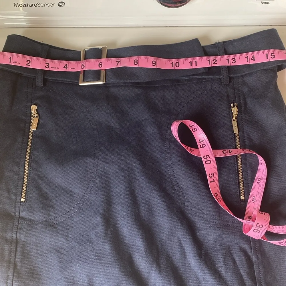 Tory Burch Navy Twill A Line Skirt Belted 6 NWT lined cotton linen spandex - Image 6