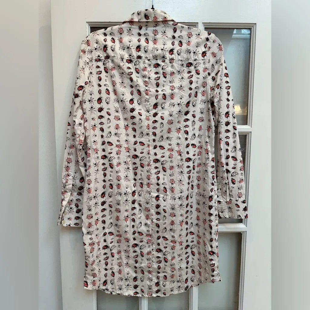 GAP Rose & White Ladybug Button-Up Tee Shirt Dress Cotton Size XS Cottagecore - Image 6