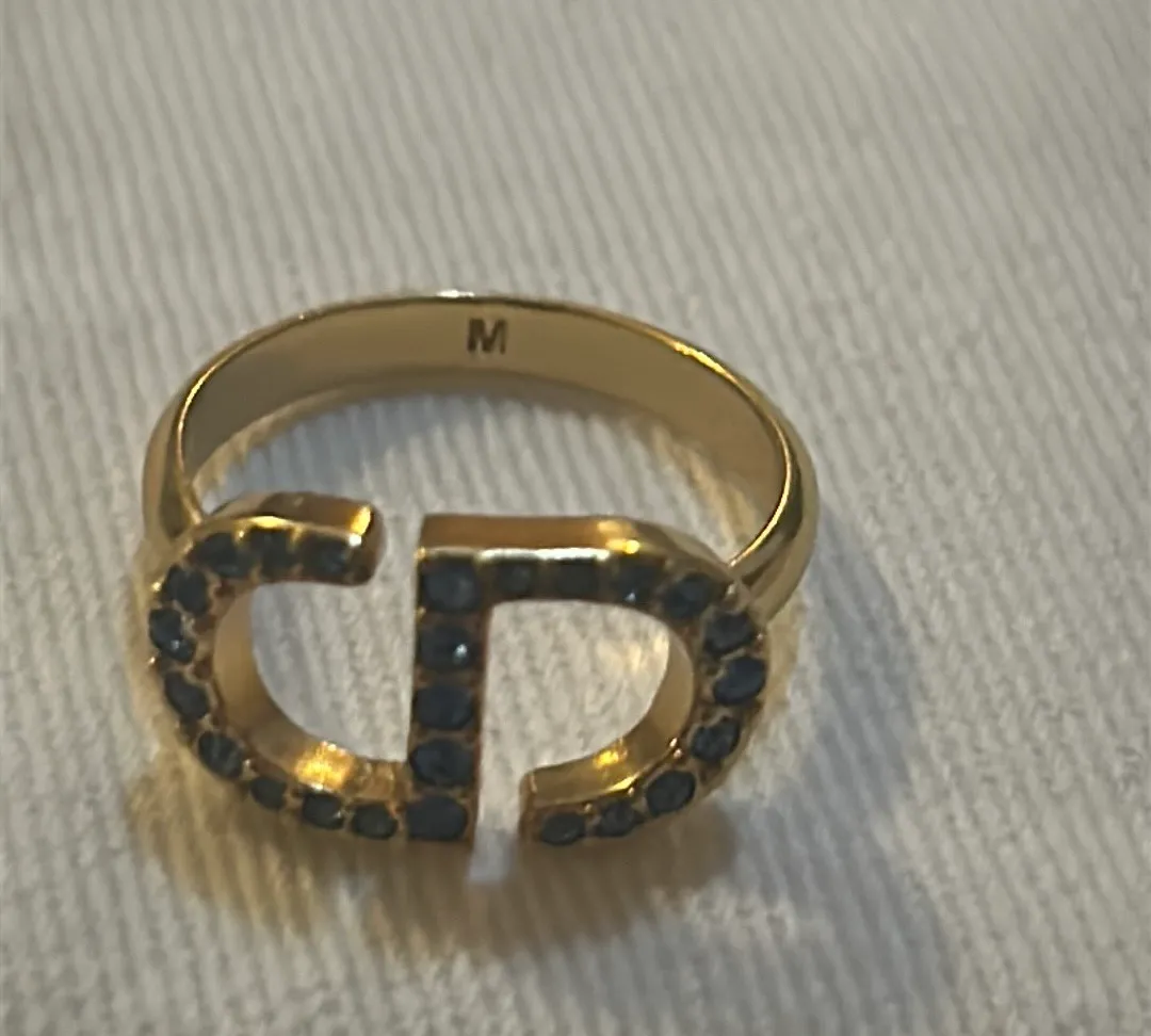 Petit CD Ring Gold-Finish Metal and Blue Crystals Size M - Image 6