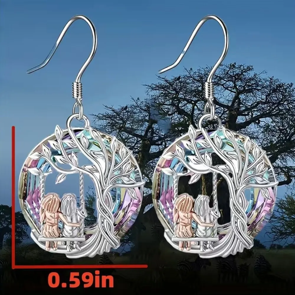 Tree of life sister partner dangle charm‎ earrings faux fashion jewelry Silver - Image 5