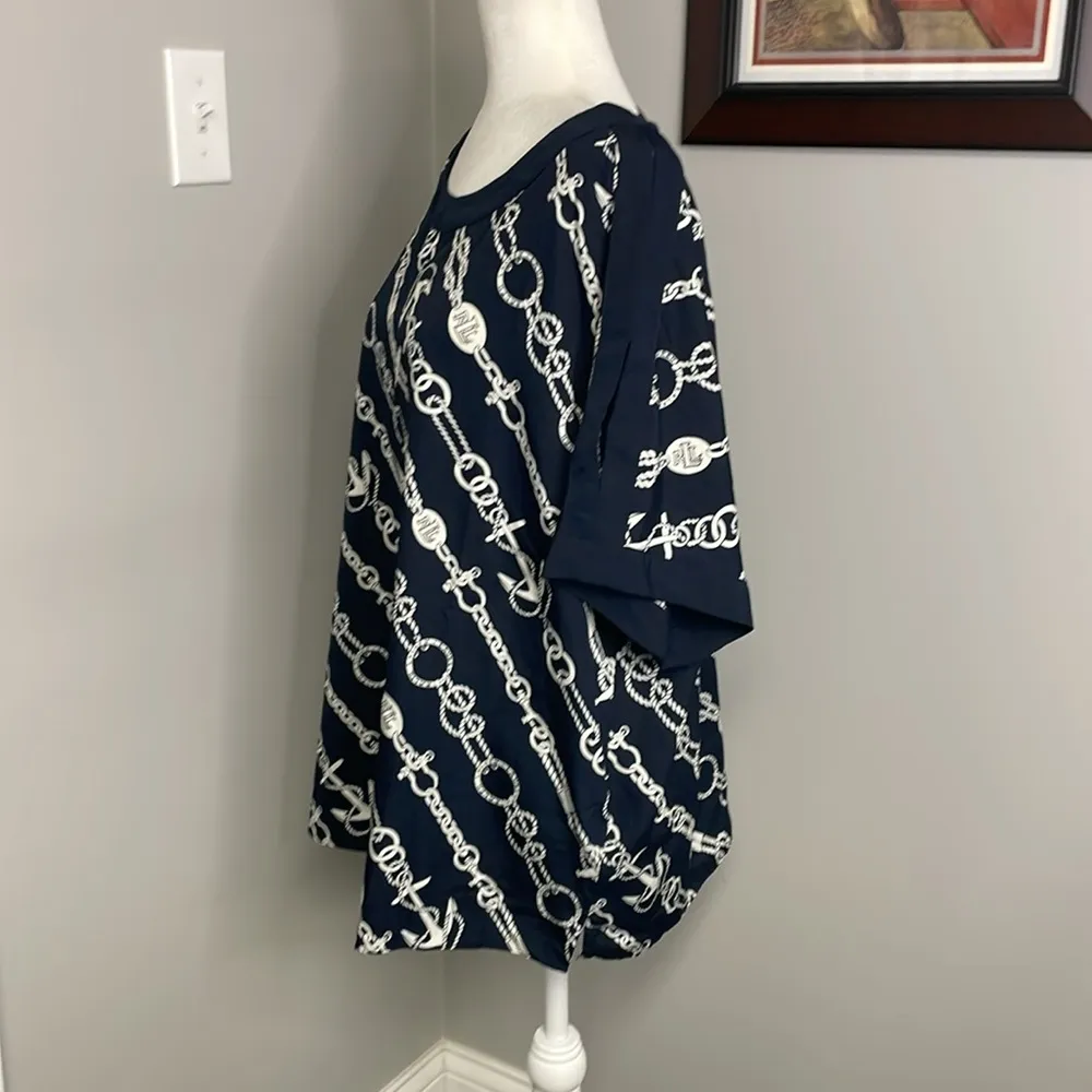 Ralph Lauren Nautical Anchor Rope Chain Print Short Sleeve Blouse Navy LRL XXL - Image 2