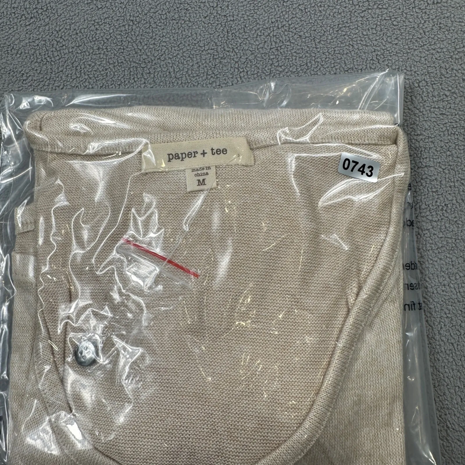 NWOT Paper + Tee Top Women's M Crochet Trim Button Up Neutral Color Casual Tan Size M - Image 8