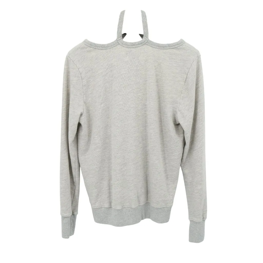 NWT Pam & Gela Rib Cross Neck Sweatshirt Heather Grey Pullover Top S - Image 6