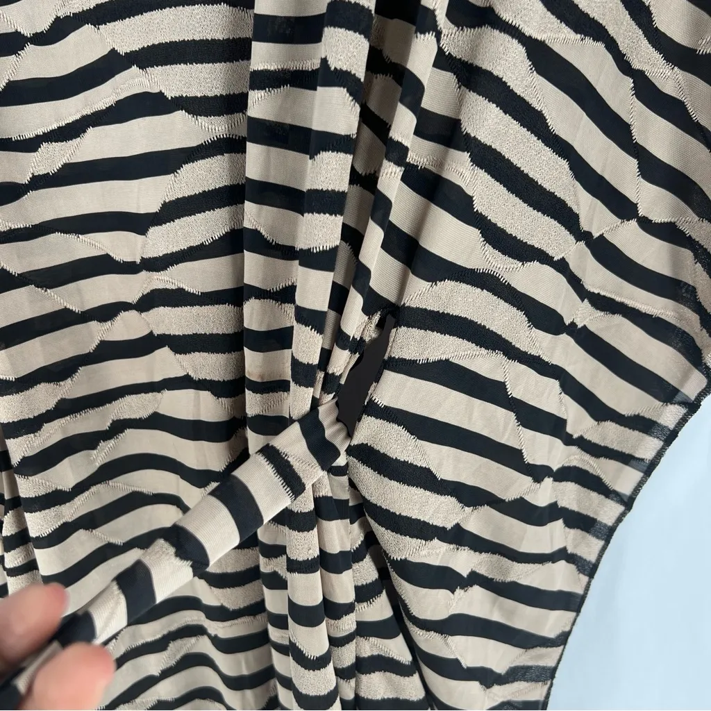 Elif‎ Jordan Taylor Semi Sheer Tan & Black Striped Belted Batwing Tunic Coverup - Image 6