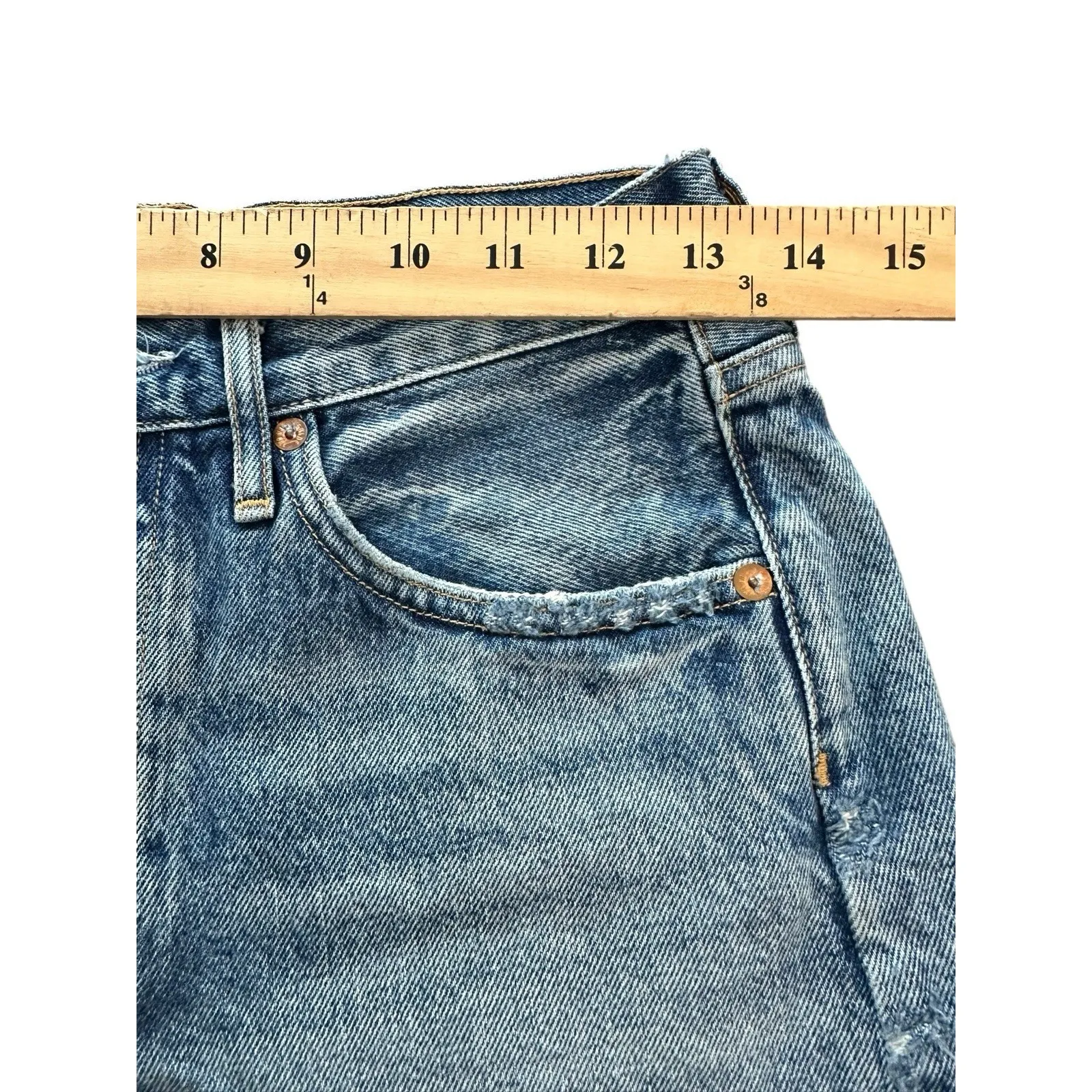 Agolde Womens Sz 25 Button Up High Rise Cut Off Parker Shorts Blue Cotton GG12-5 - Image 5