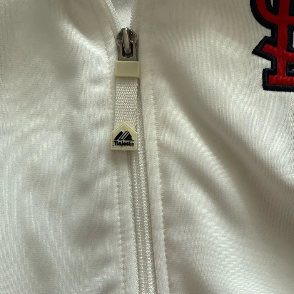 Majestic Varsity Jacket White Black with Stand-Up Collar and Emblem - Image 10