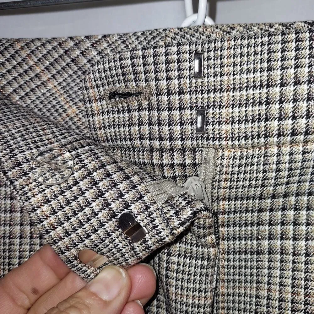 Chico's Metallic Plaid Gray Brown Gold Wide Straight Leg Mid Rise Trouser Pants - Image 8