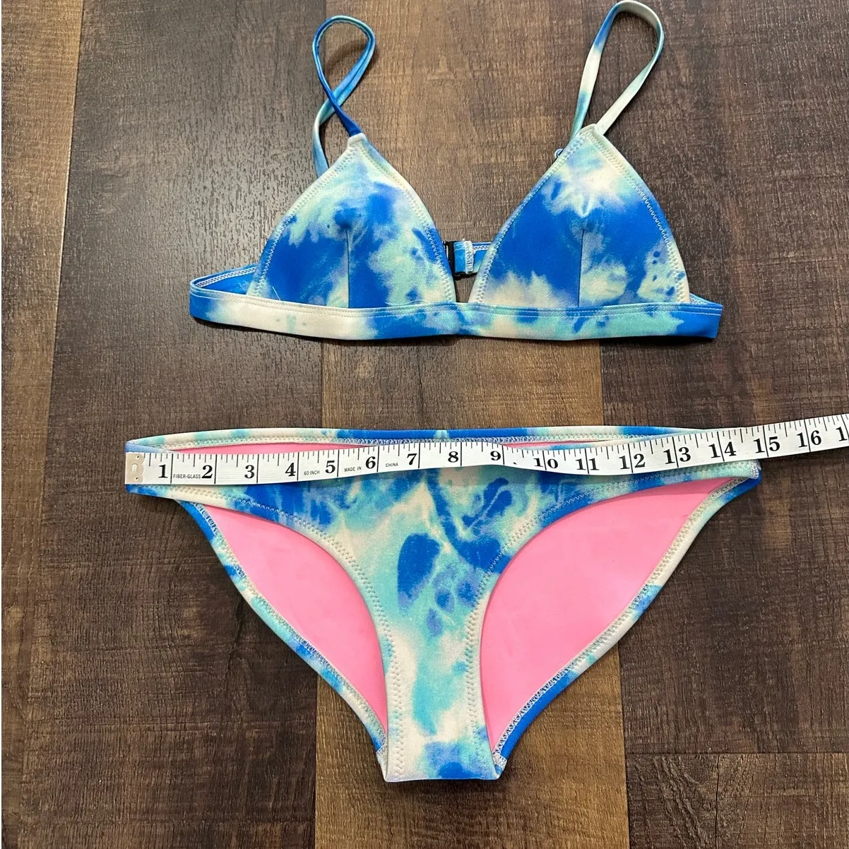 Triangl Blue White Tie Dye Bikini Set Women’s Swimwear Size Small - Image 4