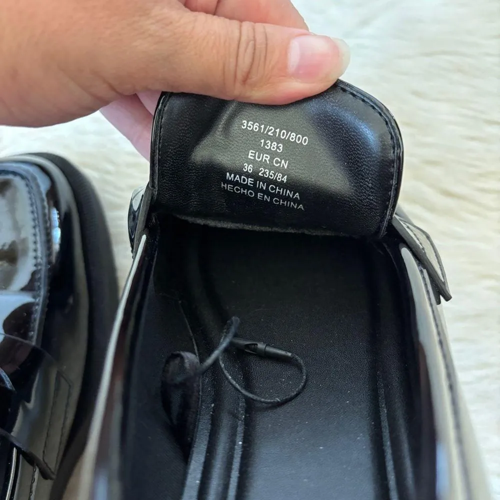 Zara Faux Patent Leather Solid Black Chunky Sole Loafers - Image 5