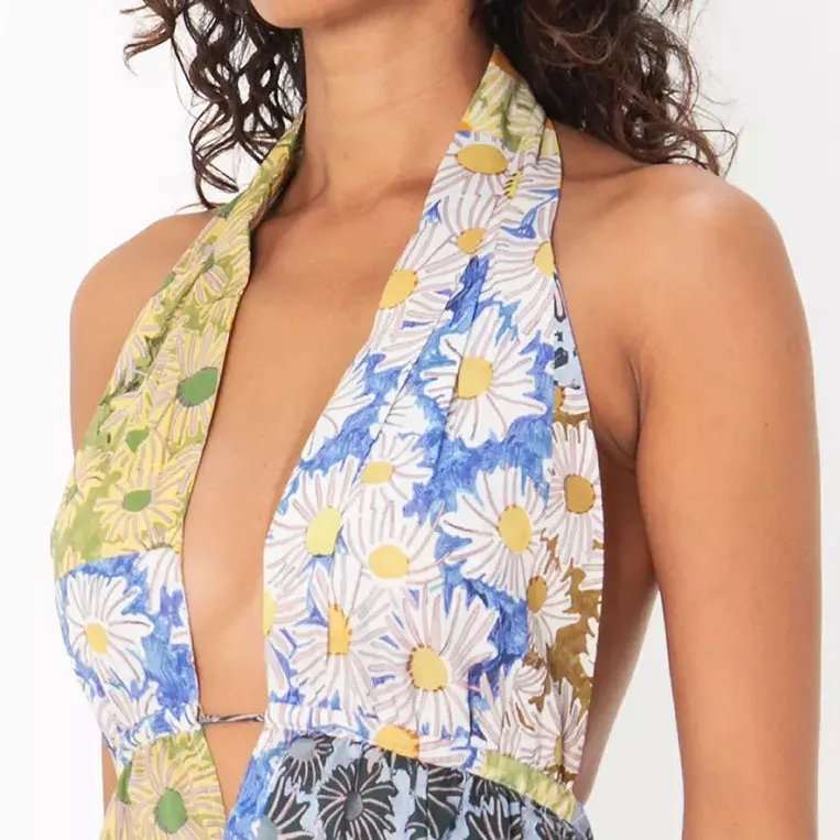 ZARA Floral Printed Patchwork Halter Mini Dress Women’s Size XS Blogger Favorite - Image 3