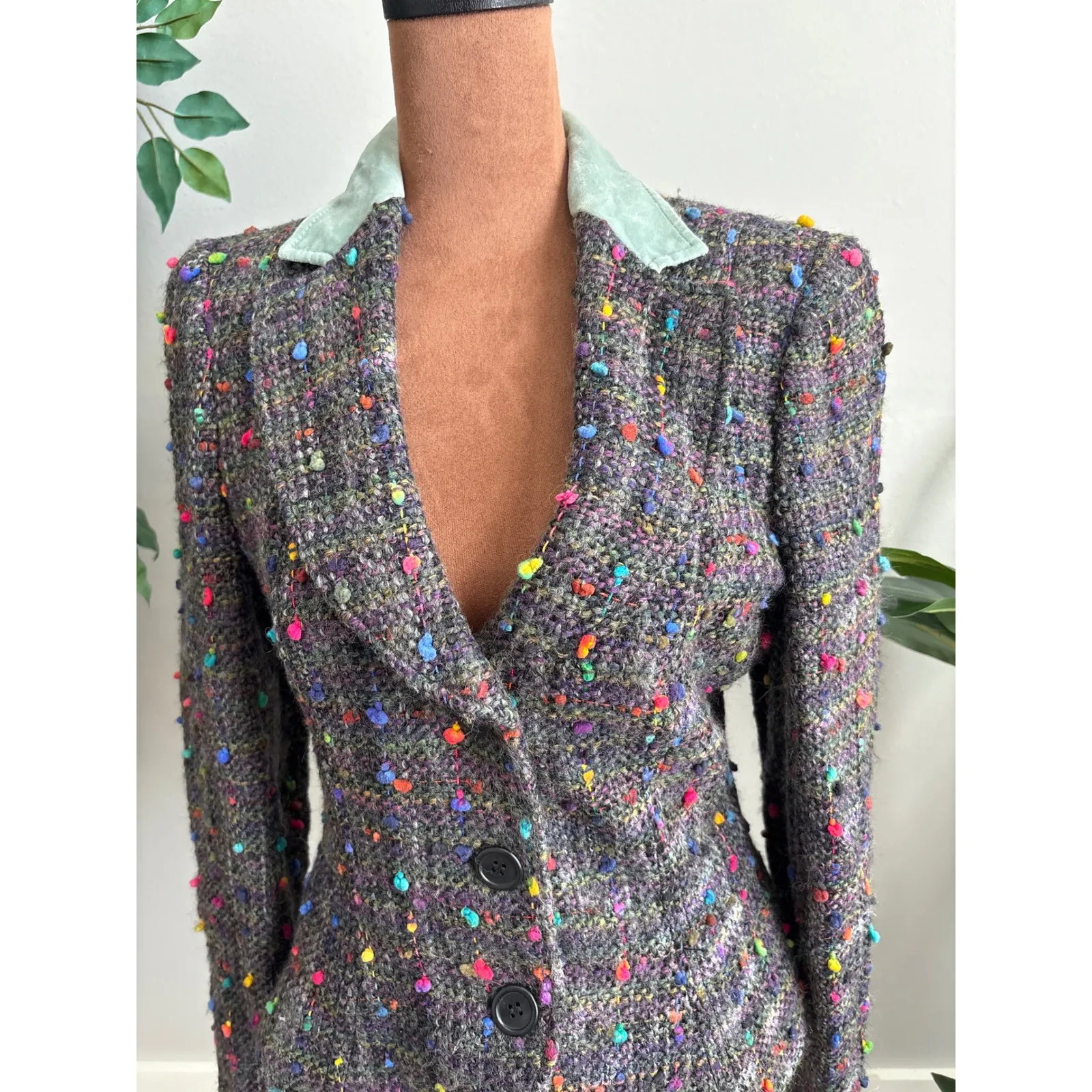 Vintage Armani Collezioni Tweed Wool Jacket Colorful Nubs Sz 6 Made n Italy - Image 3