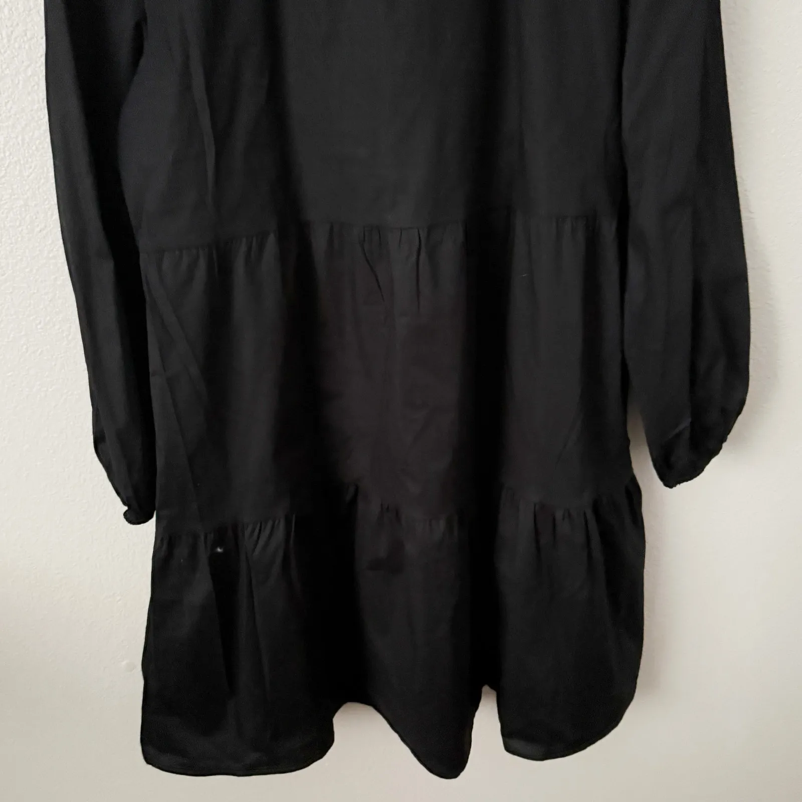 JOIE x ANTHROPOLOGIE | Black Babydoll Mini Dress Tie Bow Front Tiered | Size XL - Image 10