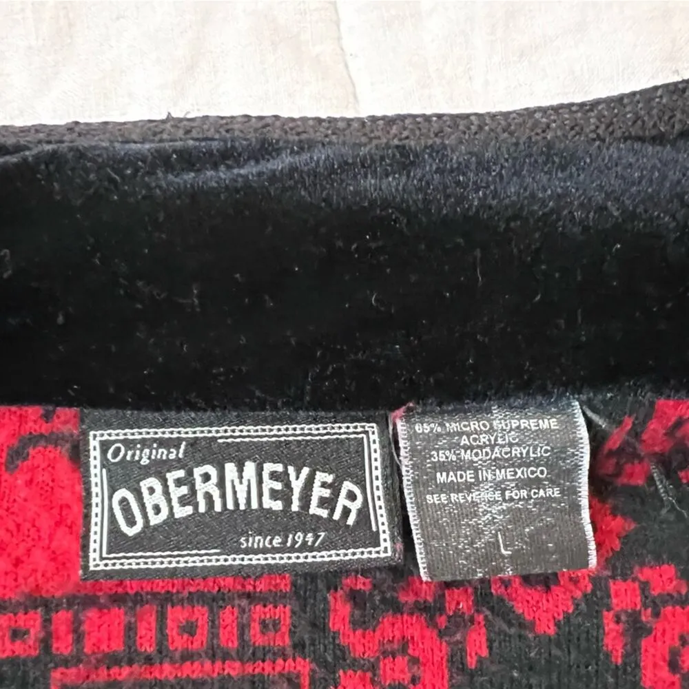 Vintage Obermeyer Red Black Scandinavian Nordic Graphic Fleece Button Jacket - Image 6