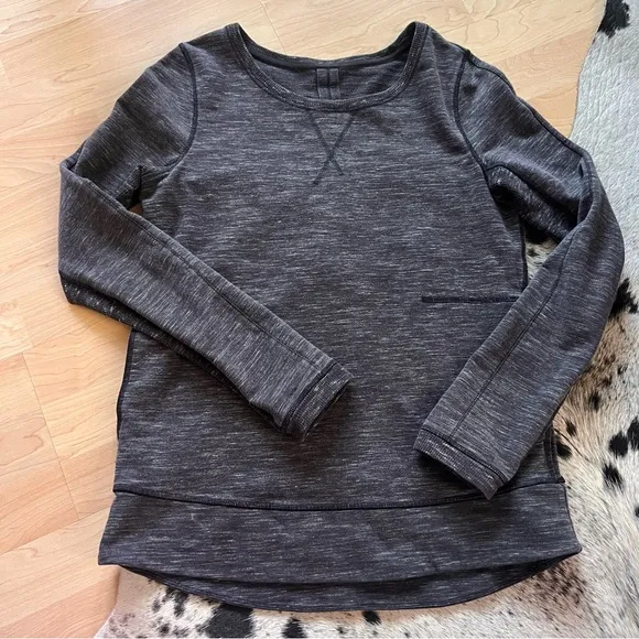 LULULEMON Exhalation Pullover II Sweatshirt Marled Black Long Sleeve‎ Size 6 - Image 3