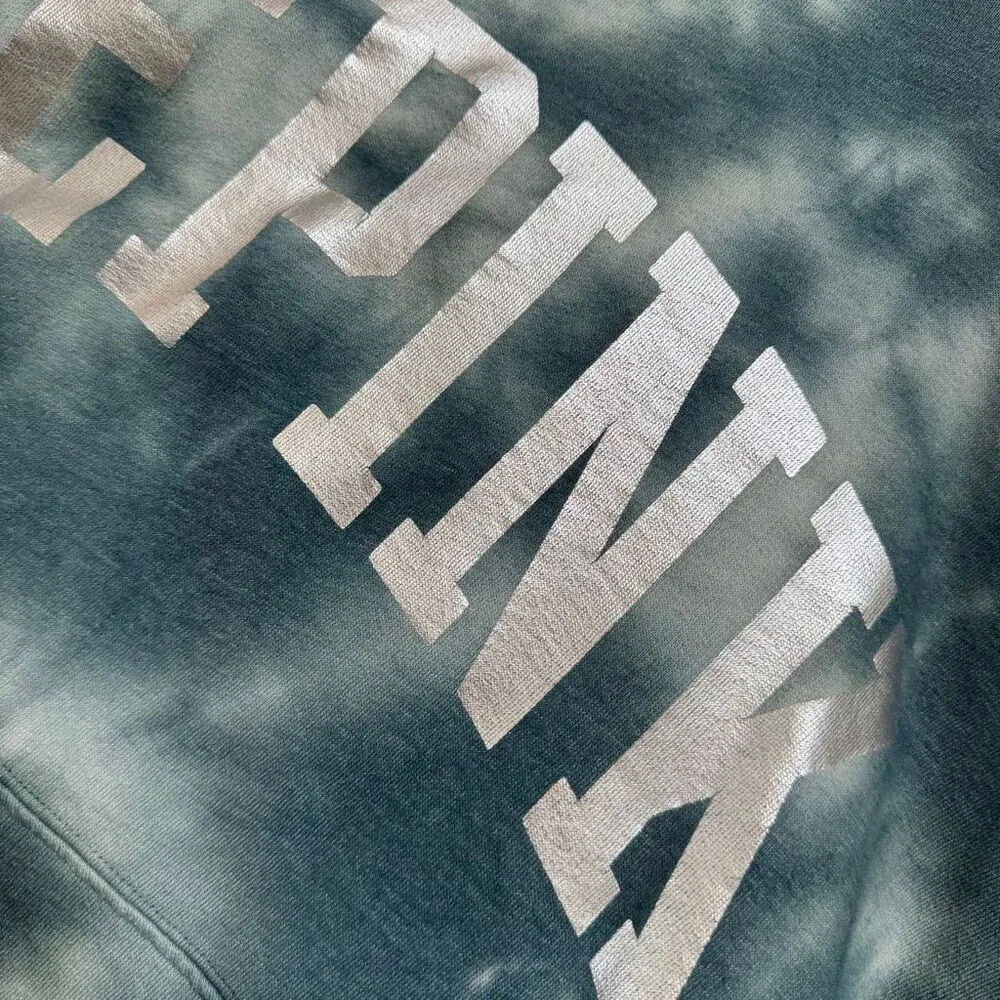 PINK Victorias Secret Green Silver Logo Tie Dye Varsity Crew Sweatshirt Medium - Image 8